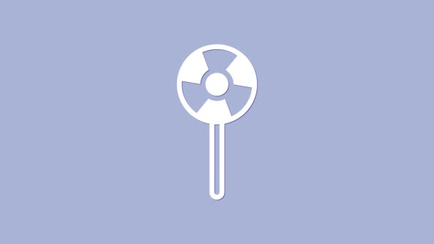 Witte Lollipop pictogram geïsoleerd op paarse achtergrond. Snoepjesteken. Eten, heerlijk symbool. 4K Video motion grafische animatie — Stockvideo