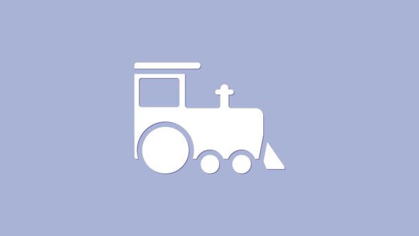 Wit speelgoed trein pictogram geïsoleerd op paarse achtergrond. 4K Video motion grafische animatie — Stockvideo