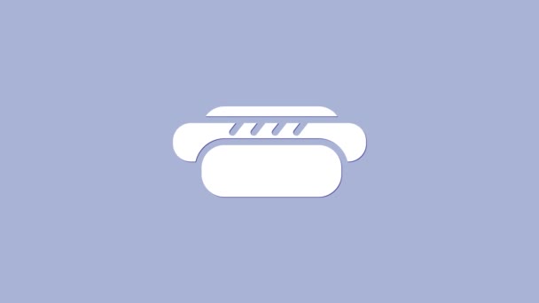 Bílý hotdog sendvič ikona izolované na fialovém pozadí. Ikona klobásy. Pouliční fast food menu. Grafická animace pohybu videa 4K — Stock video