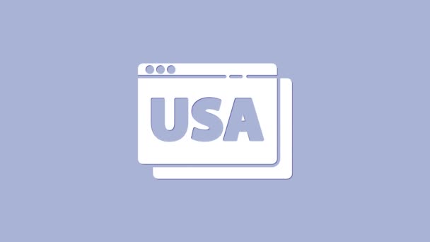 Белые США Соединенные Штаты Америки на иконке браузера изолированы на фиолетовом фоне. Видеографическая анимация 4K — стоковое видео
