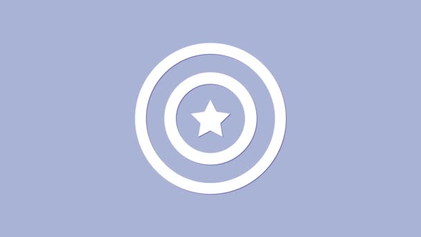 Fehér Amerikai csillag pajzs ikon elszigetelt lila háttér. Amerikai Egyesült Államok country flag. Július 4. Amerikai Függetlenség Napja. 4K Videó mozgás grafikus animáció
