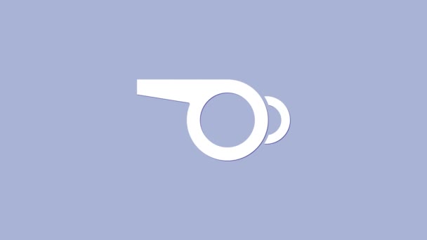 Icona White Whistle isolata su sfondo viola. Simbolo dell'arbitro. Segno fitness e sport. Animazione grafica 4K Video motion — Video Stock