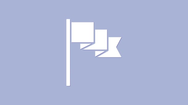 Icono Bandera Blanca aislado sobre fondo púrpura. Símbolo marcador de ubicación. Animación gráfica de vídeo 4K — Vídeo de stock