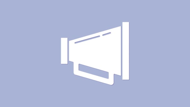 Hvid Megafon ikon isoleret på lilla baggrund. Højttalerskilt. 4K Video bevægelse grafisk animation – Stock-video