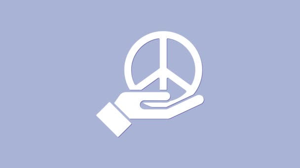 Икона "Белый мир" выделена на фиолетовом фоне. Символ мира хиппи. Видеографическая анимация 4K — стоковое видео
