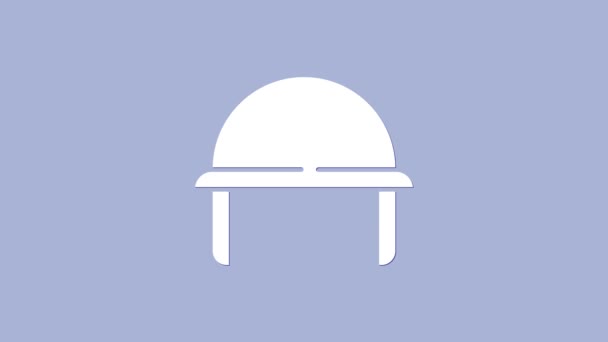 Fehér katonai sisak ikon elszigetelt lila háttér. A védekezés és védekezés jelképe. Védősapka. 4K Videó mozgás grafikus animáció — Stock videók