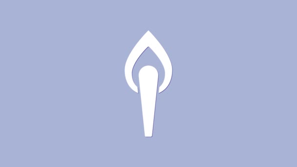 Ikona bílého plamene pochodně izolovaná na purpurovém pozadí. Symbol oheň horký, plamen moc, plamen a teplo. Grafická animace pohybu videa 4K — Stock video
