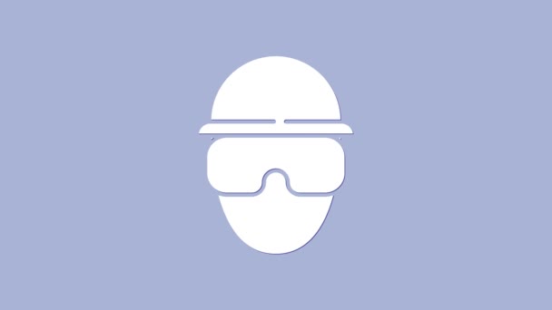 ホワイト特殊部隊兵士のアイコンは紫色の背景に隔離されています。防衛の軍と警察のシンボル。4Kビデオモーショングラフィックアニメーション — ストック動画
