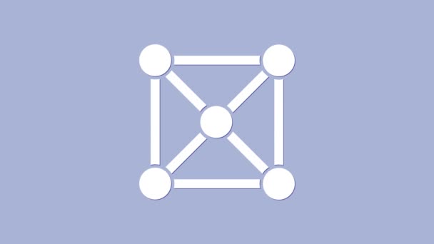Biała ikona technologii Blockchain na fioletowym tle. Dane kryptowaluta. Abstrakcyjny geometryczny biznes technologii sieci blokowych. 4K Animacja graficzna ruchu wideo — Wideo stockowe