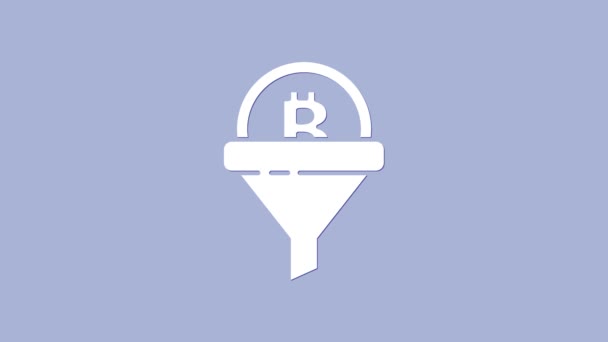 Funil de vendas branco com ícone bitcoin isolado no fundo roxo. Modelo infográfico. Animação gráfica em movimento de vídeo 4K — Vídeo de Stock