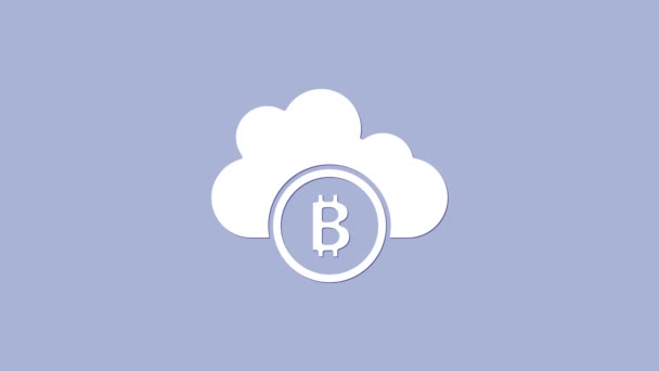 Icono blanco de la minería de nubes criptomoneda aislado sobre fondo púrpura. Tecnología de cadena de bloques, bitcoin, mercado de dinero digital, billetera criptomoneda. Animación gráfica de vídeo 4K — Vídeos de Stock