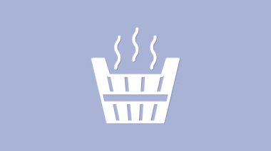 Beyaz sauna kova ikonu mor arkaplanda izole edilmiş. 4K Video hareketli grafik canlandırması