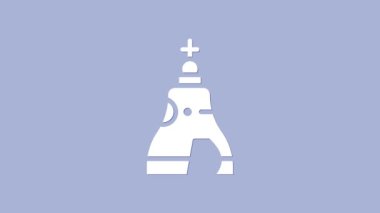 Beyaz, Moskova 'daki Çar çanı anıtı simgesi, mor arka planda izole edilmiş. 4K Video hareketli grafik canlandırması