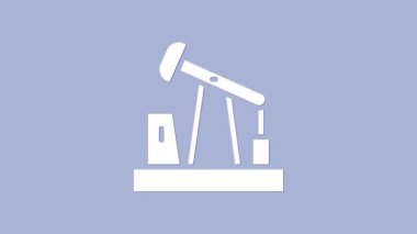 Beyaz yağ pompası ya da pompa ikonu mor arka planda izole edilmiş. Petrol platformu. 4K Video hareketli grafik canlandırması