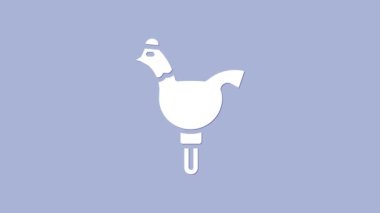 Beyaz Şeker horoz lolipopu mor arka planda izole edilmiş bir çubuk ikonu üzerinde. 4K Video hareketli grafik canlandırması