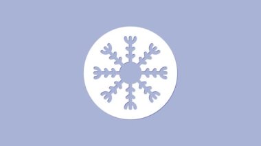 Beyaz Kar Tanesi simgesi mor arkaplanda izole edildi. 4K Video hareketli grafik canlandırması