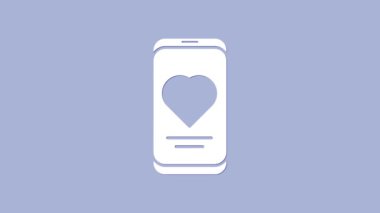 Kalp atış hızı monitörü olan beyaz akıllı telefon mor arkaplanda izole edilmiş bir fonksiyon simgesi. 4K Video hareketli grafik canlandırması