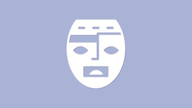 Beyaz Meksika Maya ya da Aztek maskesi ikonu mor arka planda izole edilmiş. 4K Video hareketli grafik canlandırması