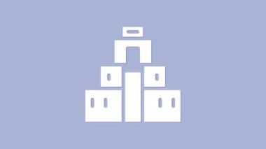 Maya ikonundaki Beyaz Chichen Itza mor arka planda izole edilmiş. Antik Maya piramidi. Meksika 'nın ünlü anıtı. 4K Video hareketli grafik canlandırması