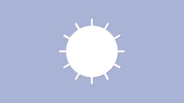 Beyaz Güneş simgesi mor arkaplanda izole edildi. Yaz sembolü. Güneşli bir gün. 4K Video hareketli grafik canlandırması