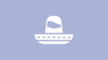 Mor arka planda izole edilmiş beyaz geleneksel Meksika şapkası ikonu. 4K Video hareketli grafik canlandırması