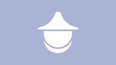 Mor arka planda izole edilmiş şapka ikonuna sahip beyaz arıcı. Özel koruyucu üniforma. 4K Video hareketli grafik canlandırması