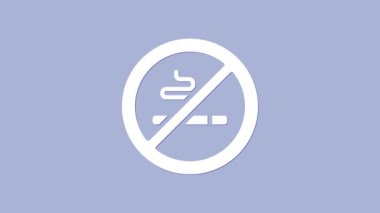 Mor arkaplanda sigara içilmeyen beyaz simge. Sigara sembolü. 4K Video hareketli grafik canlandırması