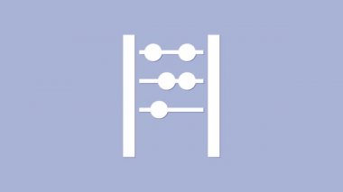 Beyaz Abaküs simgesi mor arkaplanda izole edilmiş. Geleneksel sayım çerçevesi. Eğitim işareti. Matematik okulu. 4K Video hareketli grafik canlandırması