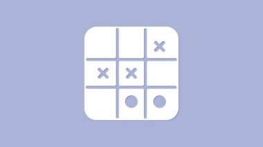 Mor arkaplanda izole edilmiş White Tic tac toe oyun simgesi. 4K Video hareketli grafik canlandırması
