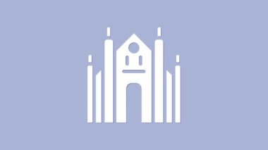 Beyaz Milan Katedrali ya da Duomo di Milano ikonu mor arka planda izole edilmiştir. İtalya, Milan 'ın ünlü simgesi. 4K Video hareketli grafik canlandırması