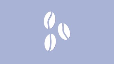 Beyaz kahve çekirdeği ikonu mor arkaplanda izole edilmiş. 4K Video hareketli grafik canlandırması