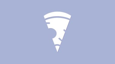 Beyaz dilim pizza ikonu, mor arka planda izole edilmiş. Fast food menüsü. 4K Video hareketli grafik canlandırması