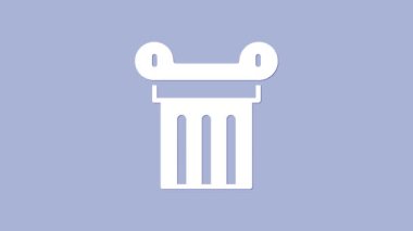 Beyaz Kadim sütun simgesi mor arkaplanda izole edildi. 4K Video hareketli grafik canlandırması