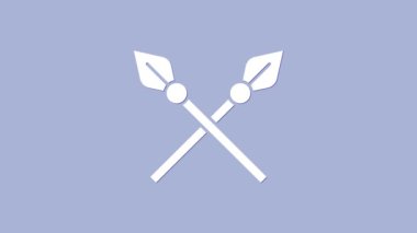 Beyaz Haç Ortaçağ mızrakları ikonu, mor arka planda izole edilmiş. Ortaçağ silahı. 4K Video hareketli grafik canlandırması