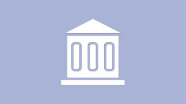 White Bank bina simgesi mor arkaplanda izole edilmiş. 4K Video hareketli grafik canlandırması