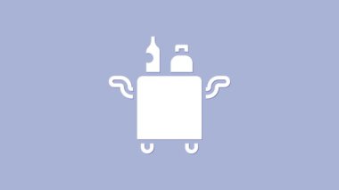 Mor arka planda izole edilmiş yiyecek ve içecek ikonu için beyaz tramvay. 4K Video hareketli grafik canlandırması