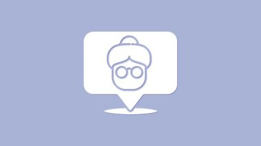 Beyaz Bakımevi binası ikonu mor arka planda izole edilmiş. Yaşlı ve hasta insanlar için sağlık hizmeti. Emekli insanlar için merkez. 4K Video hareketli grafik canlandırması