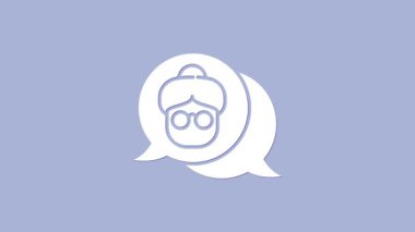 Mor arka planda izole edilmiş beyaz büyükanne ikonu. 4K Video hareketli grafik canlandırması