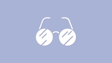 Mor arkaplanda beyaz gözlük simgesi var. 4K Video hareketli grafik canlandırması