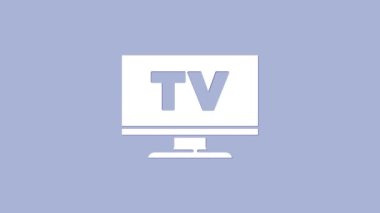 Beyaz Akıllı TV simgesi mor arkaplanda izole edildi. Televizyon tabelası. 4K Video hareketli grafik canlandırması