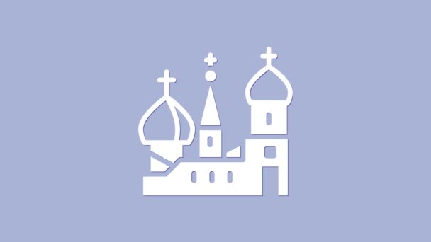 Símbolo de Moscou branco - Catedral de São Basílio, ícone da Rússia isolado no fundo roxo. Animação gráfica em movimento de vídeo 4K — Vídeo de Stock
