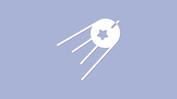 Fehér Satellite ikon elszigetelt lila háttér. 4K Videó mozgás grafikus animáció — Stock videók