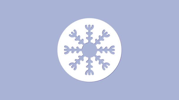 Weiße Schneeflocke Symbol isoliert auf lila Hintergrund. 4K Video Motion Grafik Animation — Stockvideo