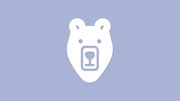 白色熊头图标隔离在紫色背景。4K视频运动图形动画 — 图库视频影像