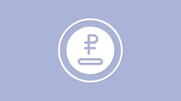 Rouble blanc, rouble monnaie icône de pièce isolé sur fond violet. Un symbole russe. Animation graphique de mouvement vidéo 4K — Video