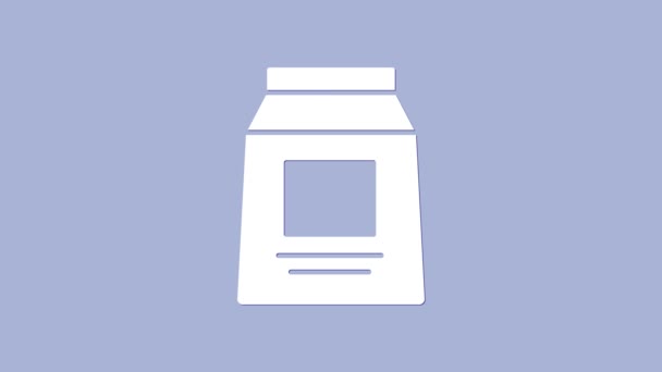 White Sports voeding bodybuilding proteïne power drink en voedsel pictogram geïsoleerd op paarse achtergrond. 4K Video motion grafische animatie — Stockvideo