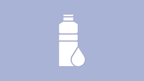 Icono de agitador Fitness blanco aislado sobre fondo púrpura. Botella agitadora deportiva con tapa para cócteles de agua y proteínas. Animación gráfica de vídeo 4K — Vídeo de stock