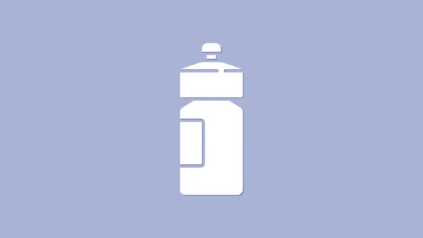 White Fitness shaker icon isolated on purple background. Sports shaker bottle with lid for water and protein cocktails. 4K Video motion graphic animation — Stock Video