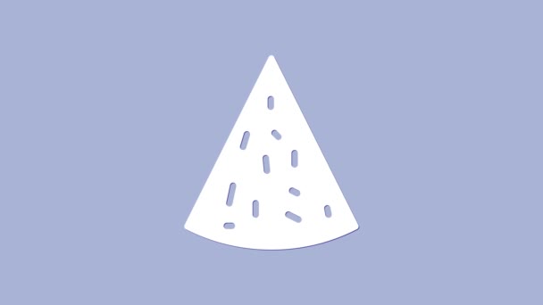 Белый начос значок изолирован на фиолетовом фоне. Чипсы с тортильей или начос. Традиционный мексиканский фаст-фуд. Видеографическая анимация 4K — стоковое видео