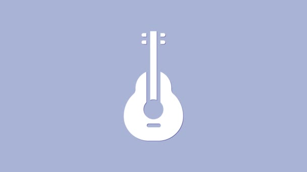 白メキシコのギターアイコンは紫の背景に孤立している。アコースティックギター。弦楽器の演奏。4Kビデオモーショングラフィックアニメーション — ストック動画